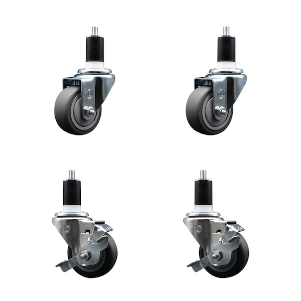 Service Caster 3'' Thermoplastic Rubber Wheel Swivel 1-1/2'' Expanding Stem Caster Set 2 Brakes, 4PK SCC-EX20S314-TPRB-2-TLB-2-112 - main
